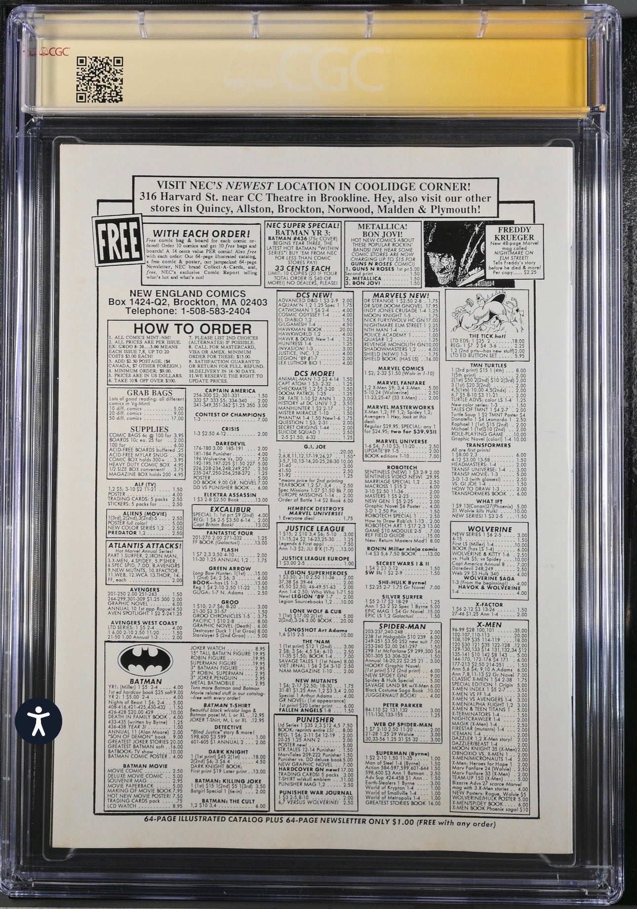 Freddy Kruegers A Nightmare on Elm Street #1 CGC SS 9.2 (Marvel, 1989 Newsstand Edition) Signed By Robert Englund and wrote “Welcome to Primetime, Bitch! Freddy”