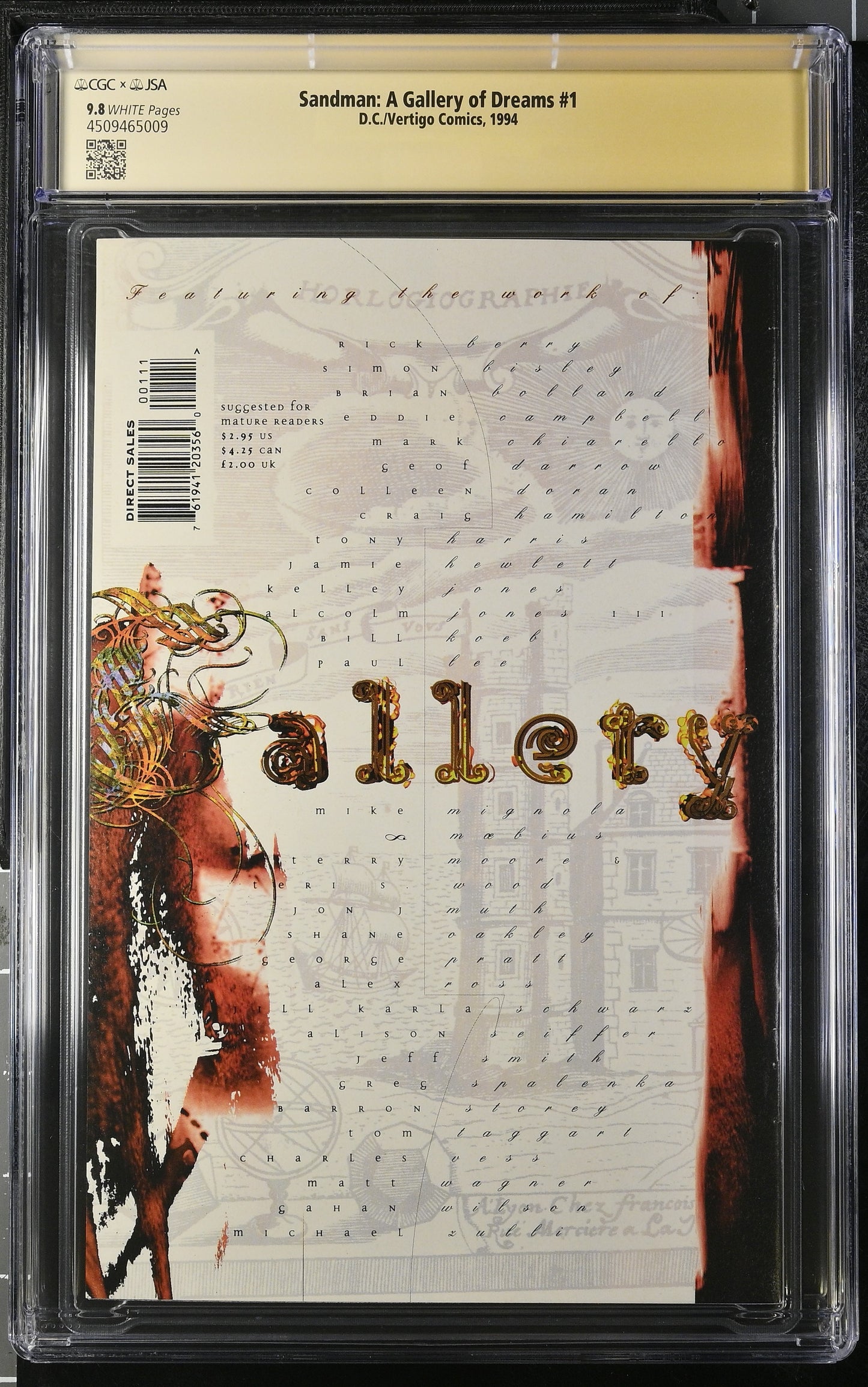 Sandman: A Gallery Of Dreams #1 CGC X JSA 9.8 (DC, Vertigo 1994) Signed By Neil Gaiman (very rare book)