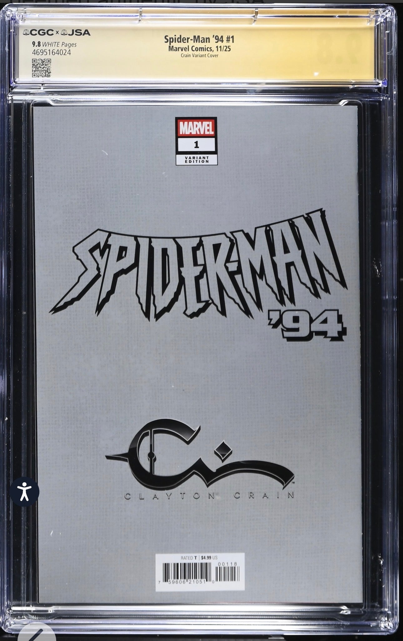 Spider-Man ‘94 #1 CGC x JSA 9.8 (Marvel, 2025) Crain Trade Variant Signed by Clayton Crain & Christopher Daniel Barnes