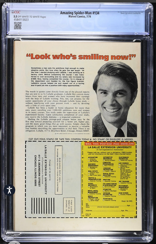 Amazing Spider-Man #134 CGC 5.5 Marvel, 1974) 1st Tarantula, 2nd Punisher App