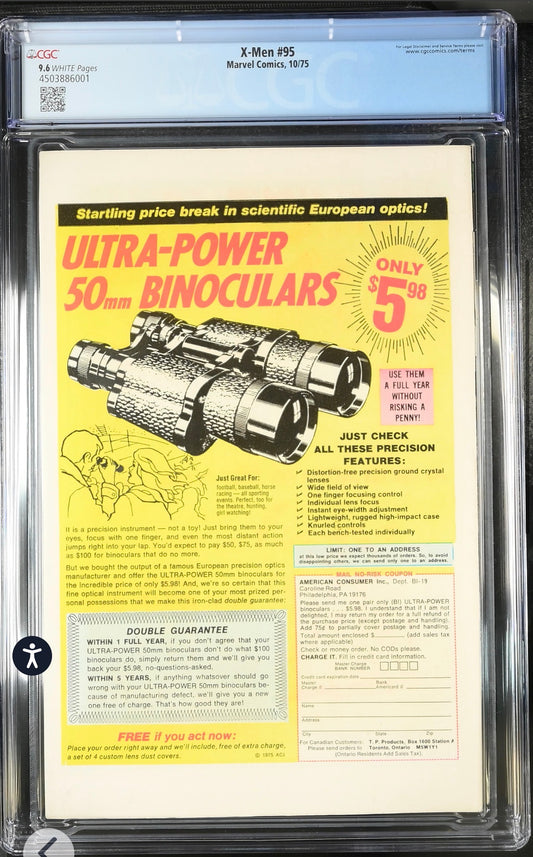 X-MEN #95 CGC 9.6 (Marvel, 1975) 3rd Appearance Of New X-Men , Thunderbird Death