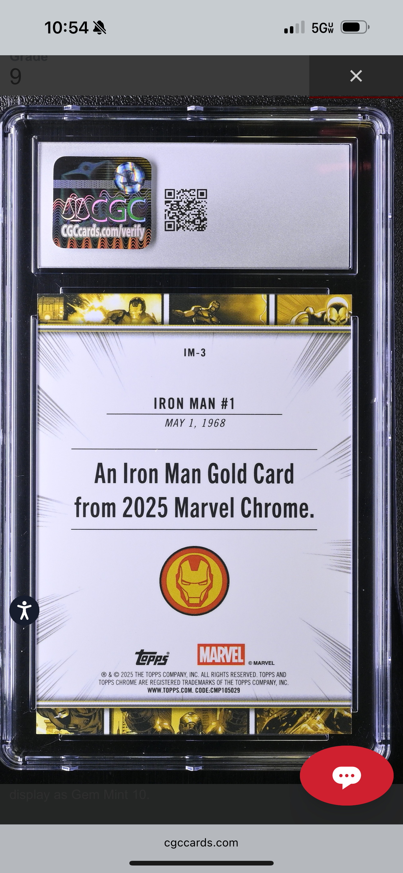 Iron Man #1 Marvel Chrome (2025) CGC 9 (Mint) Topps #IM-3 Iron Man Gold CGC Cards