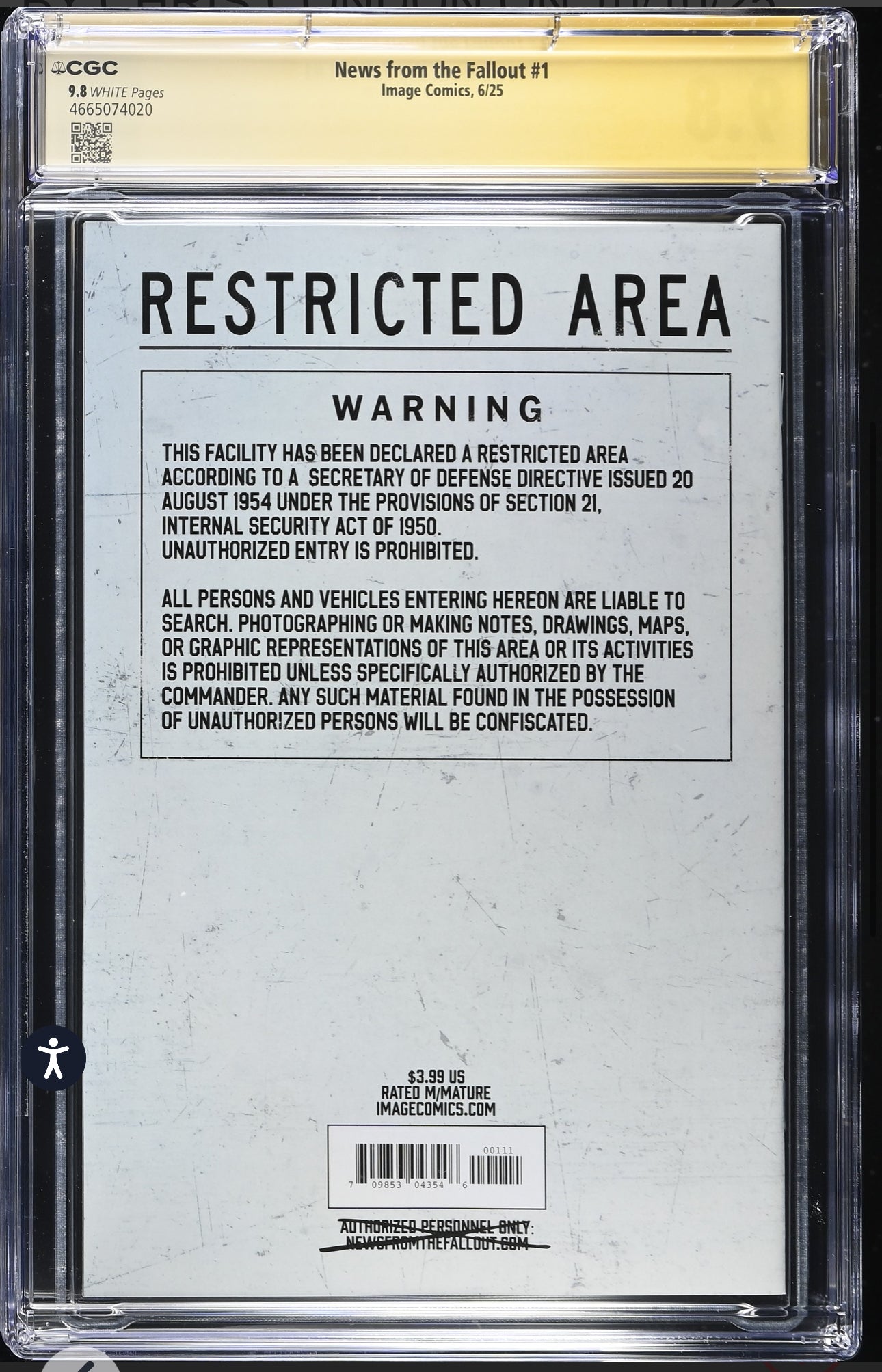 News From The Fallout #1 CGC SS 9.8 Signed By Chris Condon & Jeffrey Alan Love (Image, 2025)