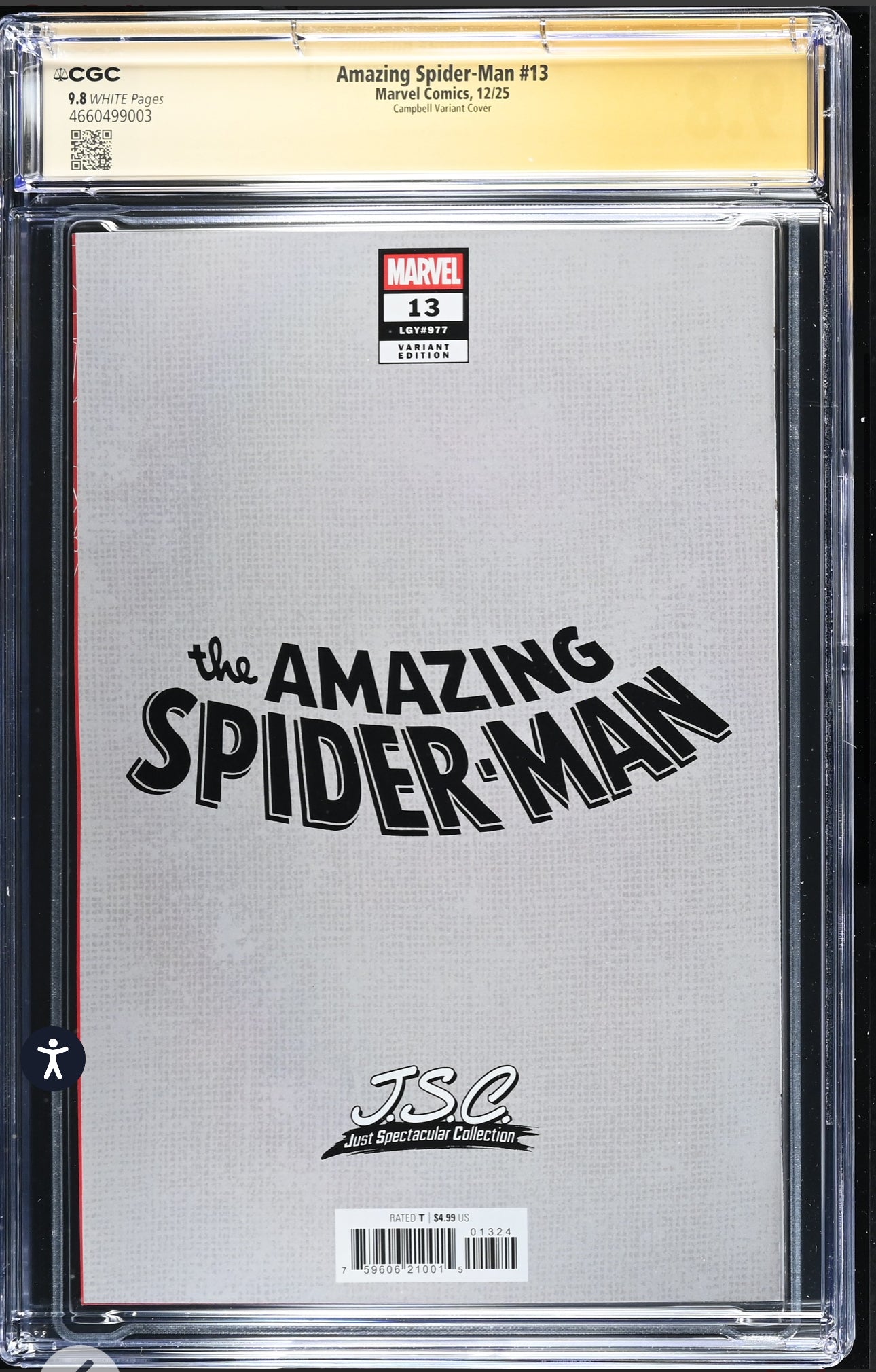 Amazing Spider-Man #13 CGC SS 9.8 (Marvel, 2025) Signed By J. Scott Campbell (NYCC Panel Variant)