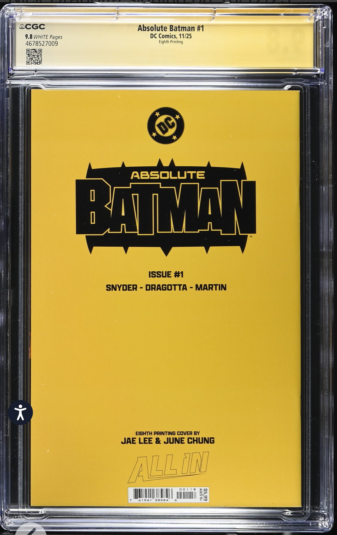 Absolute Batman #1 CGC SS 9.8 (DC, 2025) Signed By Scott Snyder & Nick Dragotta (8th Print)