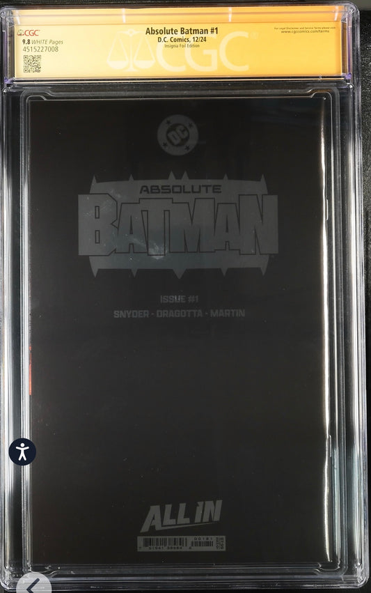 Absolute Batman #1 CGC SS 9.8 (DC, 2024) Insignia Foil 2X Signed Nick Dragotta Scott Snyder
