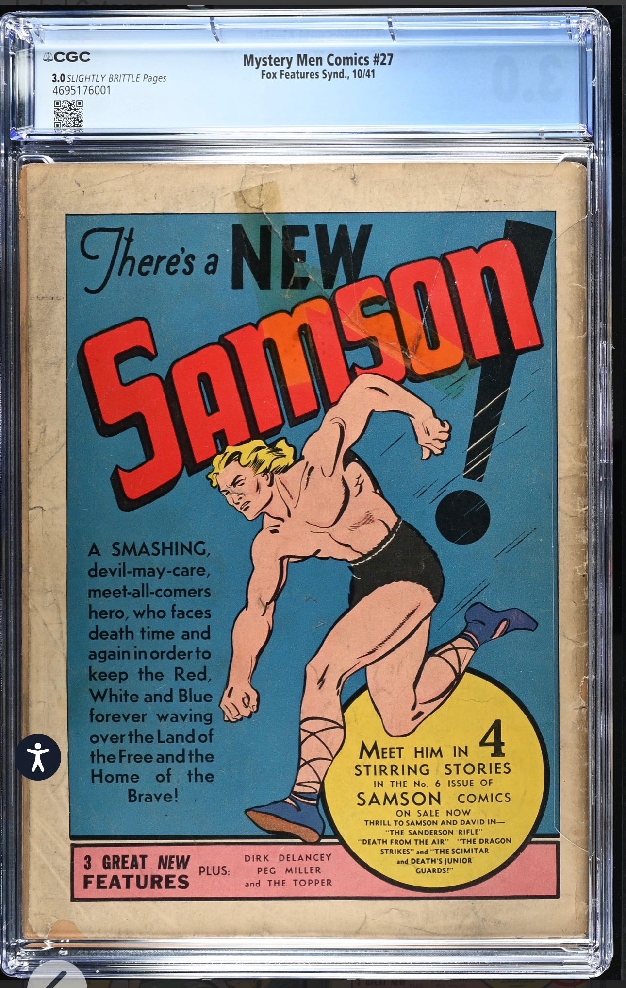 Mystery Men Comics #27 CGC 3.0 (Fox, 1941) Blue Beetle (Golden Age)