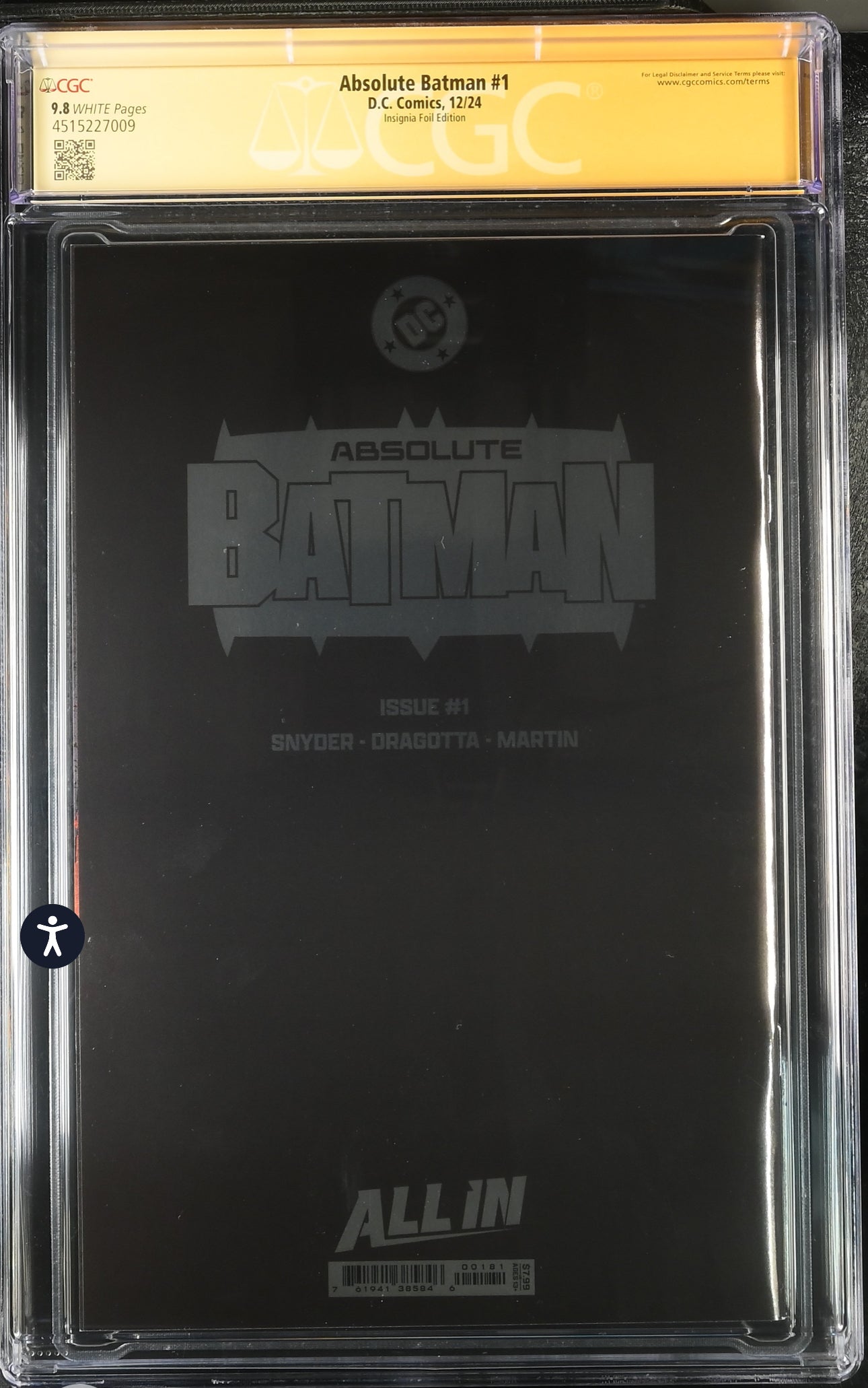 Absolute Batman #1 CGC 9.8 (DC, 2024) Foil Logo Variant Signed by Scott Snyder & Nick Dragotta