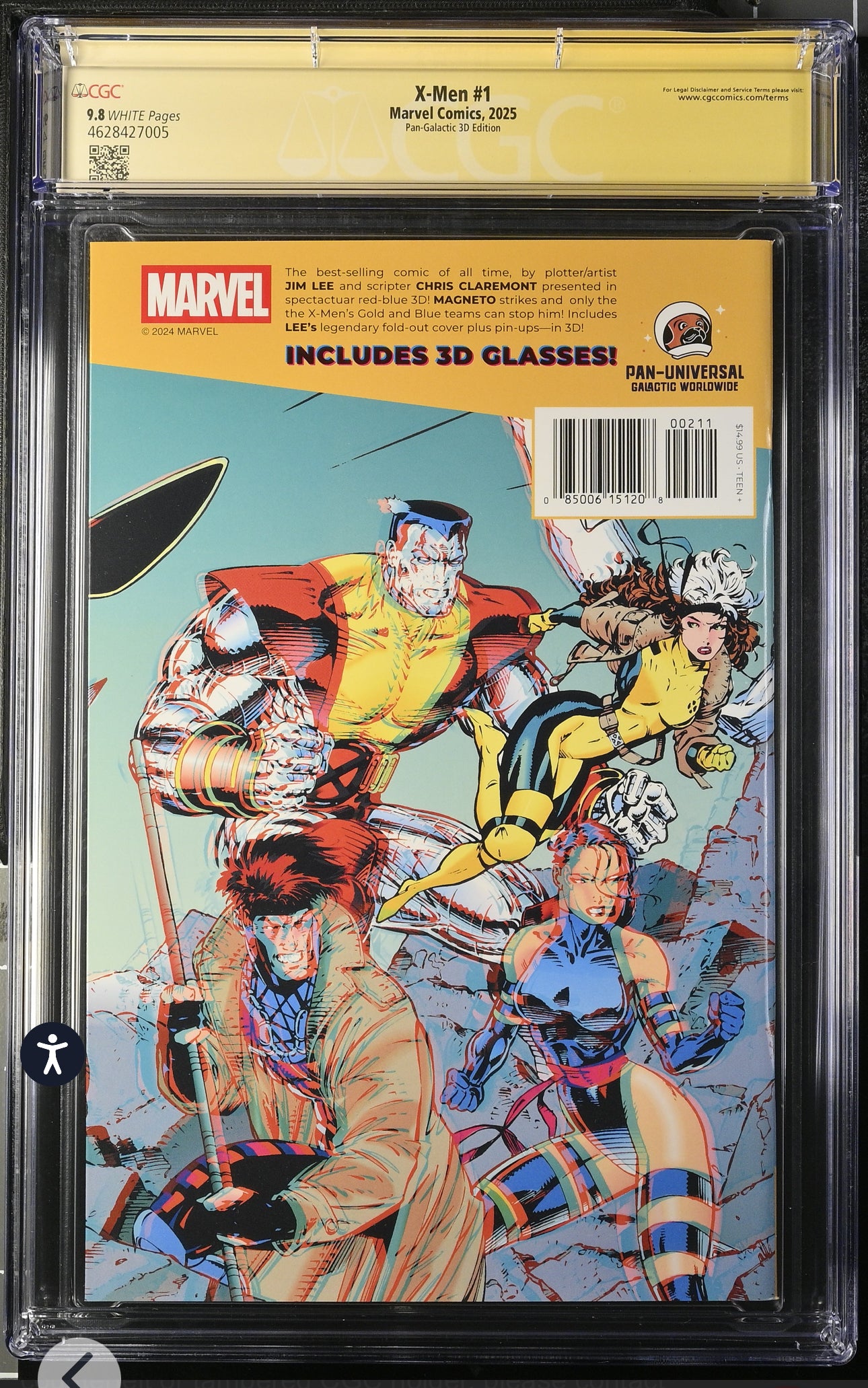 X-men #1 CGC SS 9.8 (Marvel, 2025) Pan-Galactic 3D Variant Signed By Jim Lee (w/glasses)