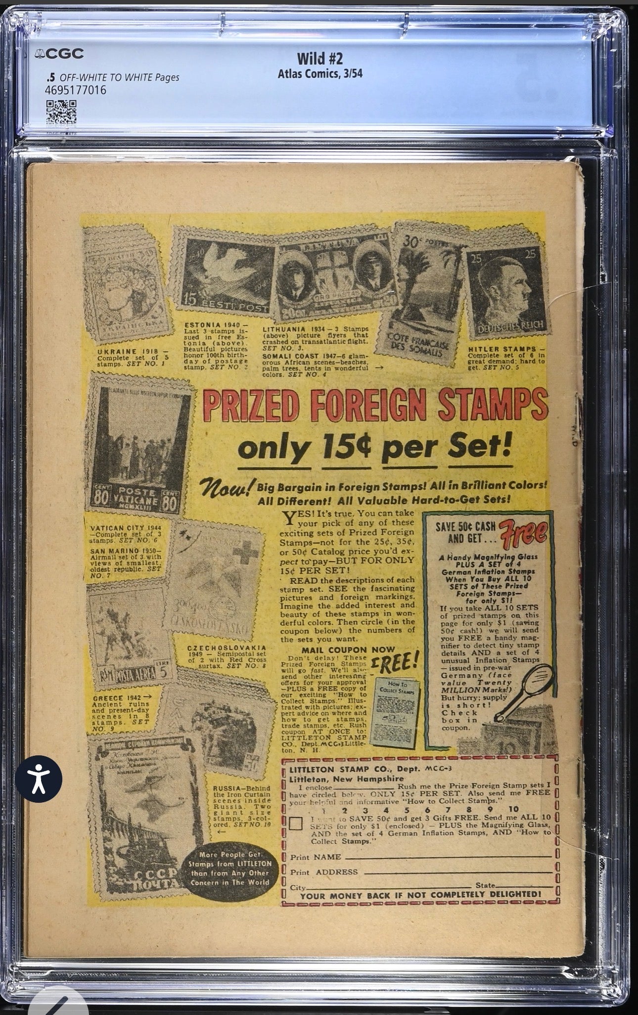 WILD #2 CGC 0.5 (ATLAS 1953) Pre Code Golden Age Horror
