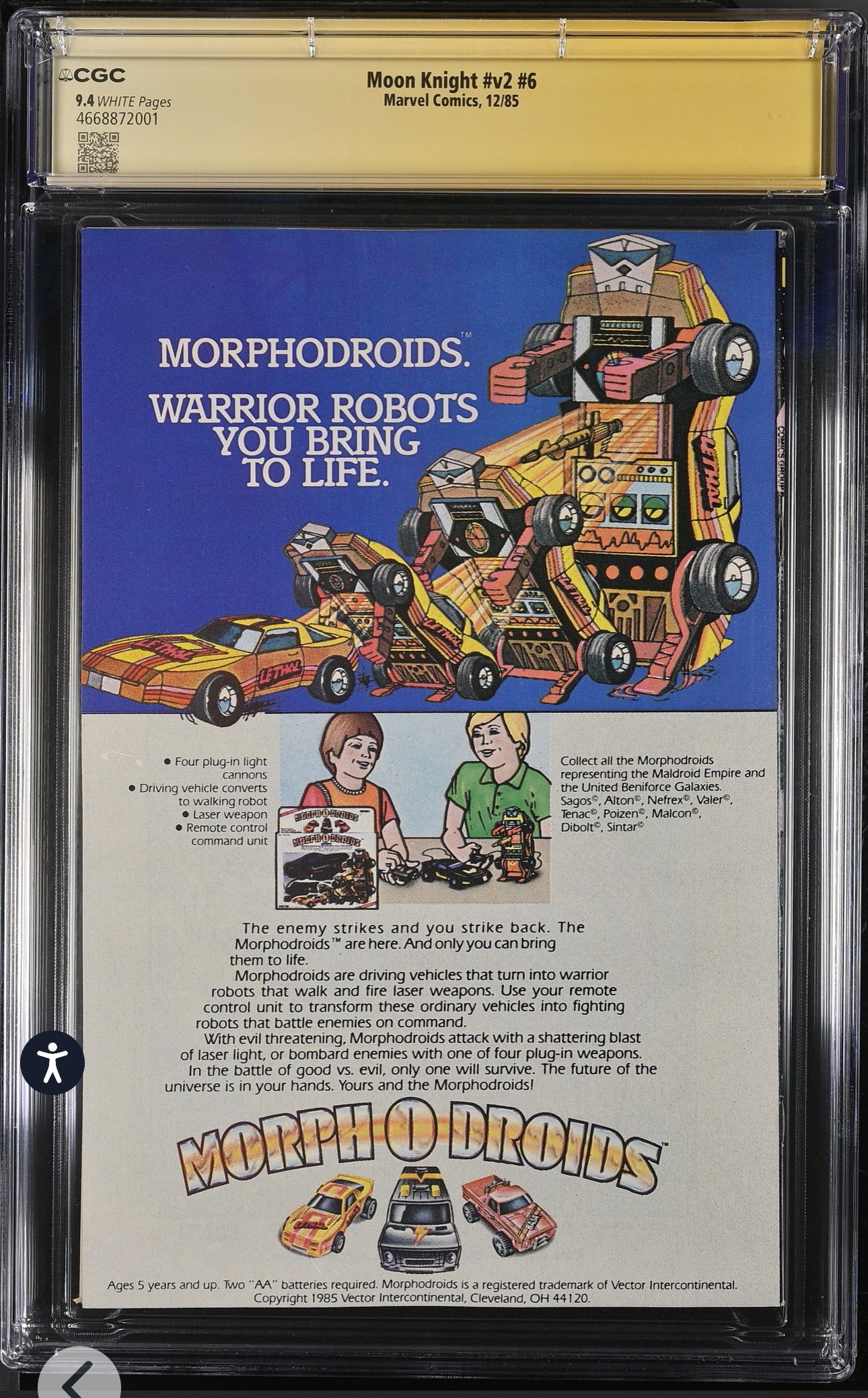 Moon Knight #v2 #6 CGC SS 9.4 Signed By Bill Sienkiewicz (Marvel, 1985) Fist of Khonshu