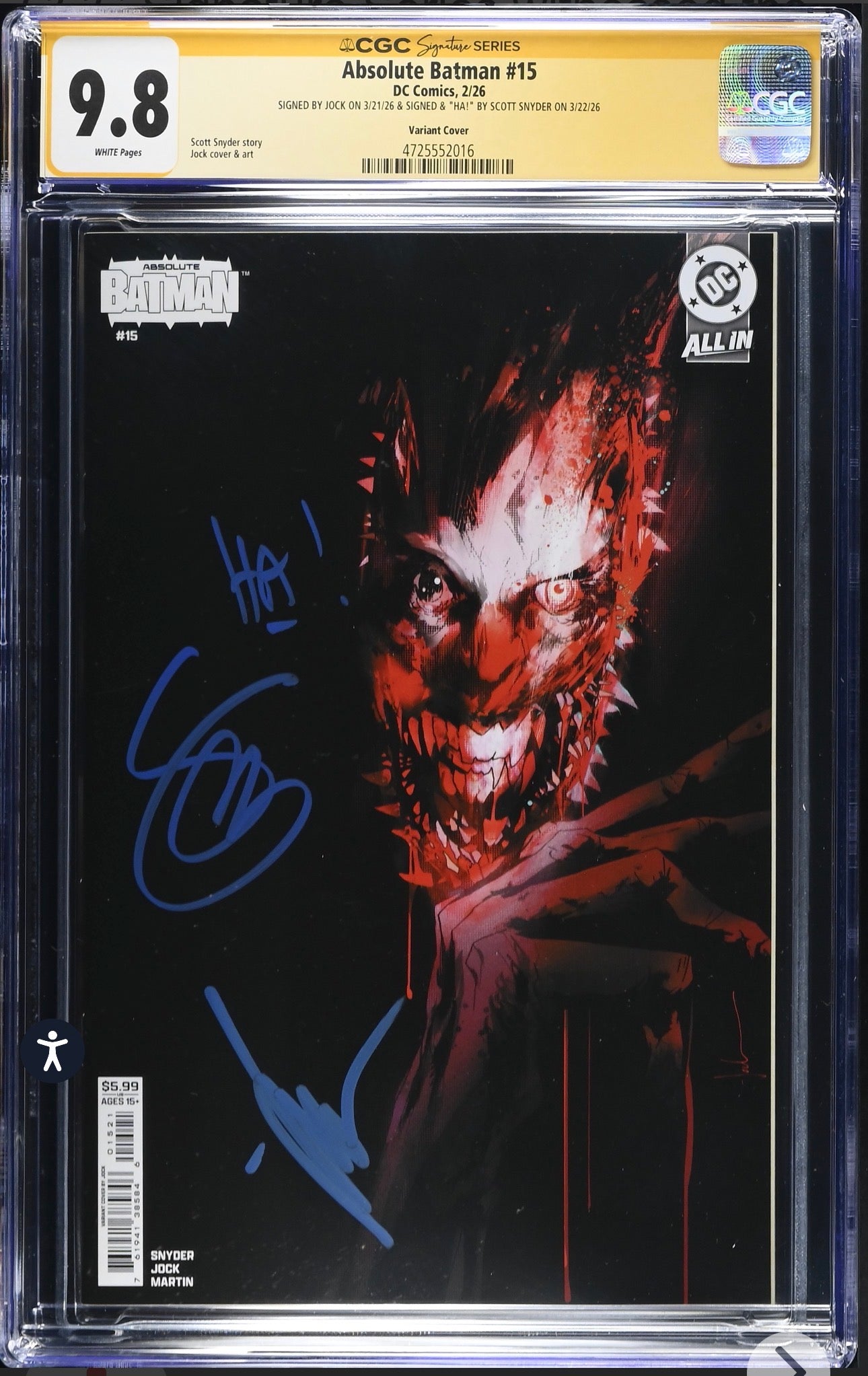 Absolute Batman #15 CGC SS 9.8 Signed By Jock And Scott Snyder DC, 2026 Jock Variant