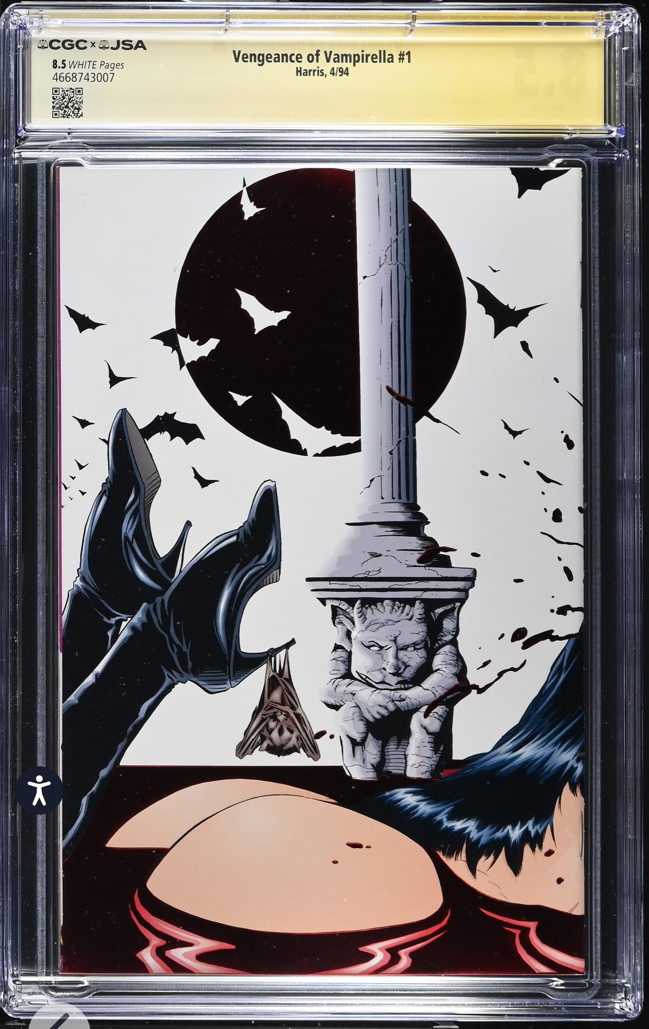 Vengeance of Vampirella #1 CGC X JSA 8.5 (Harris, 1994, Red “Bloodfoil” 1st Print) Signed by Tom Sniegoski, Jimmy Palmiotti & Joe Quesada