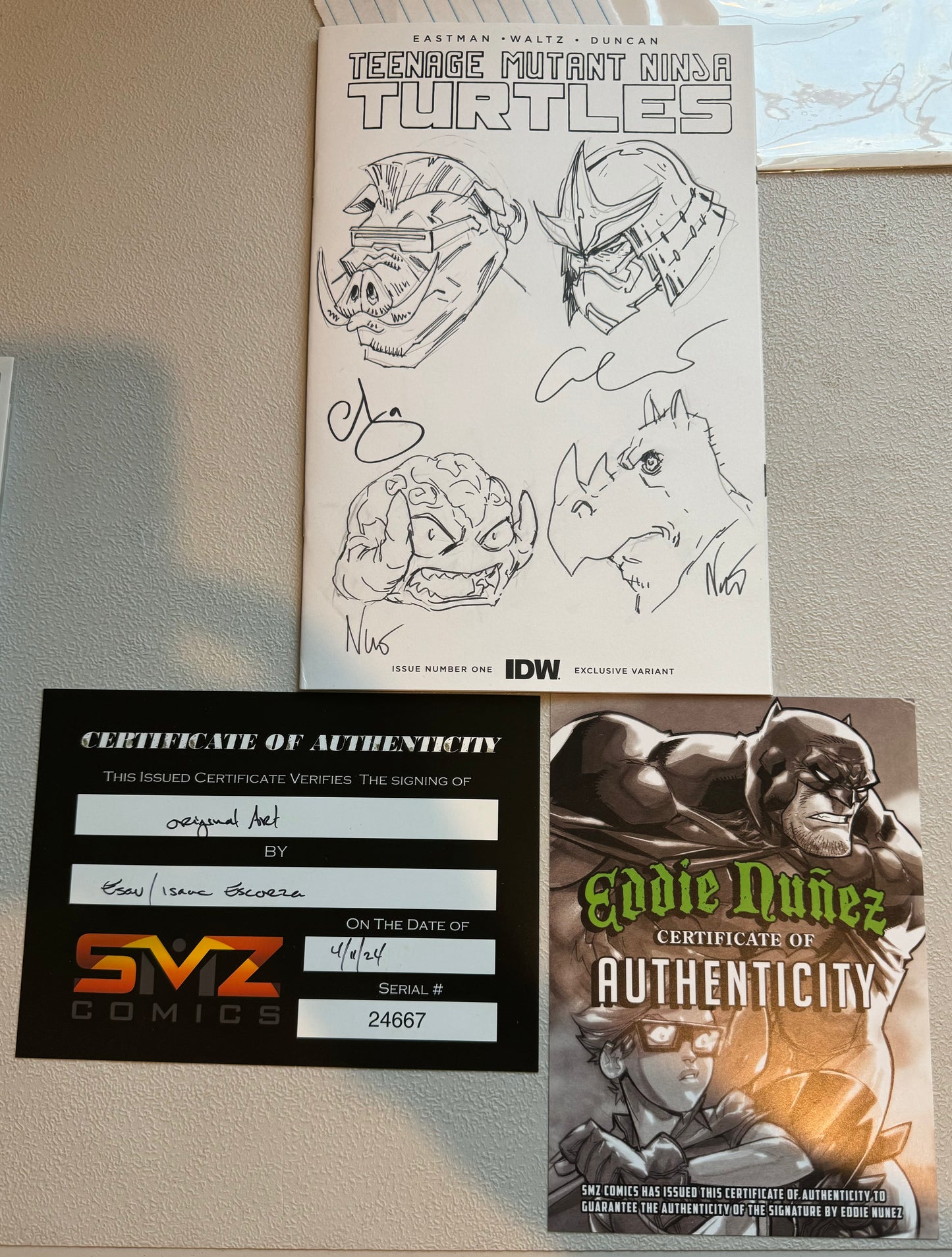 Teenage Mutant Ninja Turtles #1 NYCC 2023 Whatnot Sketch Cover Signed & Sketches From Eddie Núñez, The Escorza Brothers w/certificate of authenticity (Reprints TMNT #1 , 8/2011 from IDW)