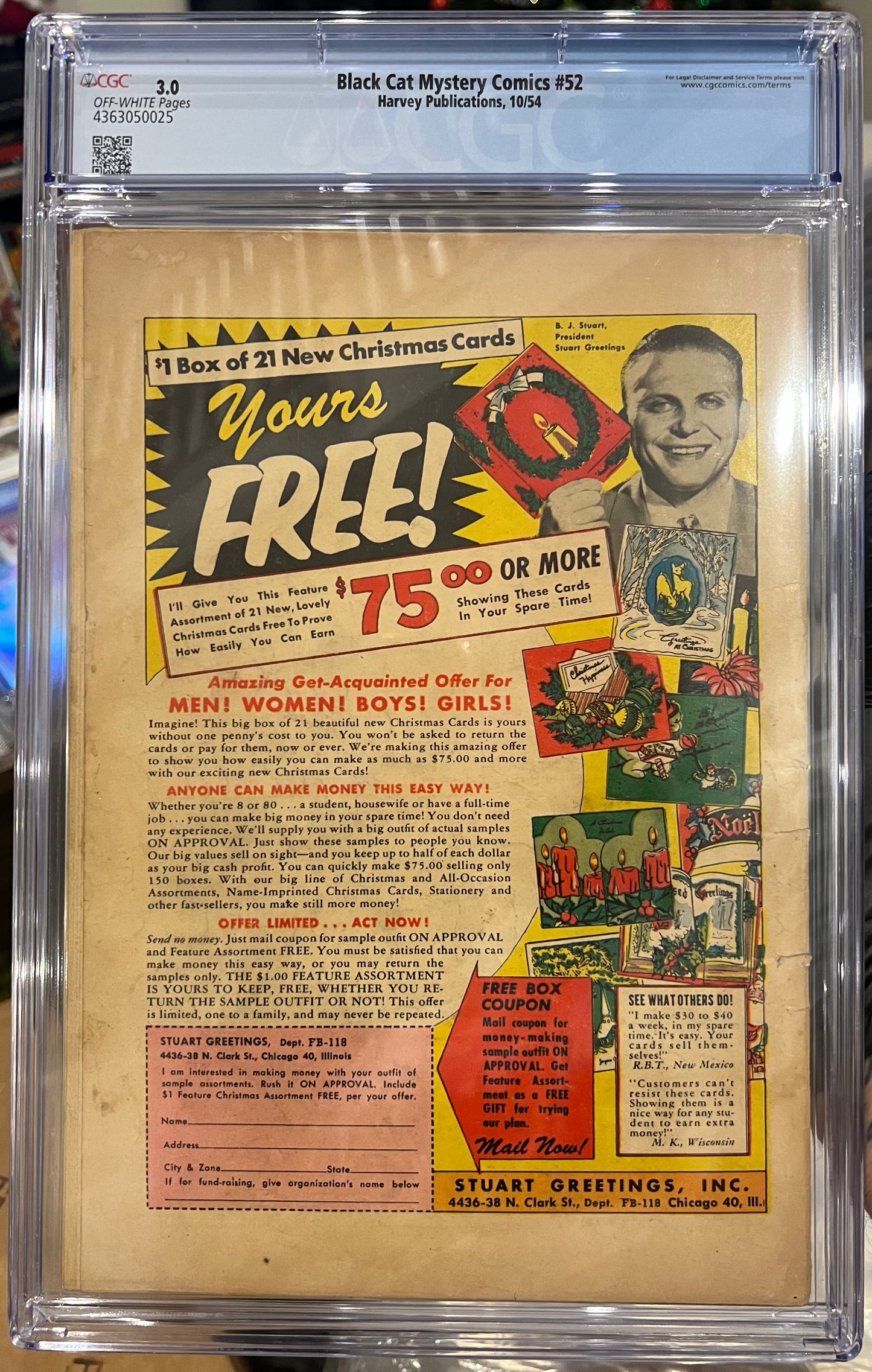 Black Cat Mystery Comics #52 CGC 3.0 (Harvey 1952 Off White Pages) Pre Code Horror