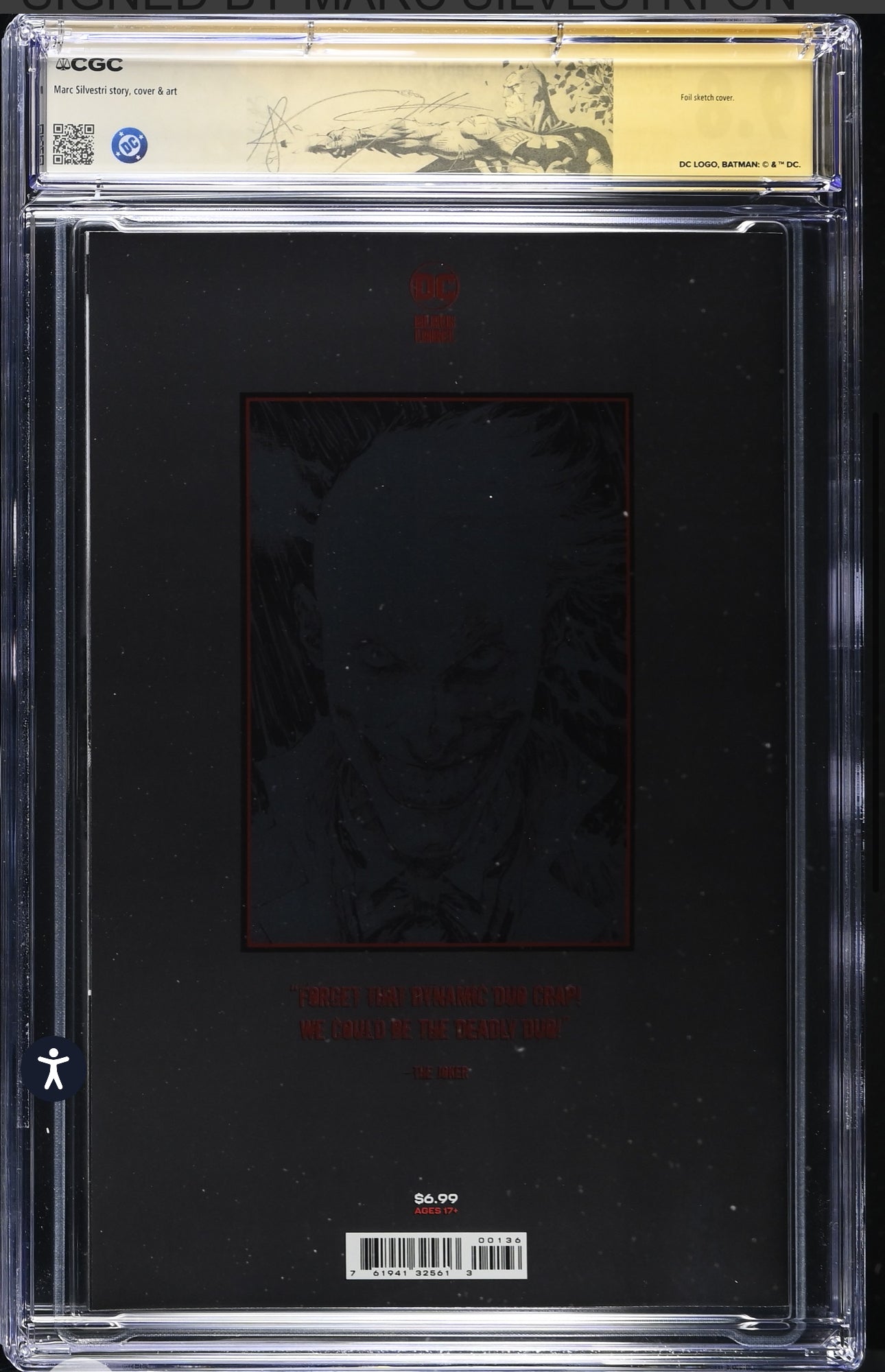 Batman & The Joker: Deadly Duo #1 CGC SS 9.8 (DC, 2023) Local Comic Shop Day Foil Variant signed by Marc Silvestri w/ Custom Label