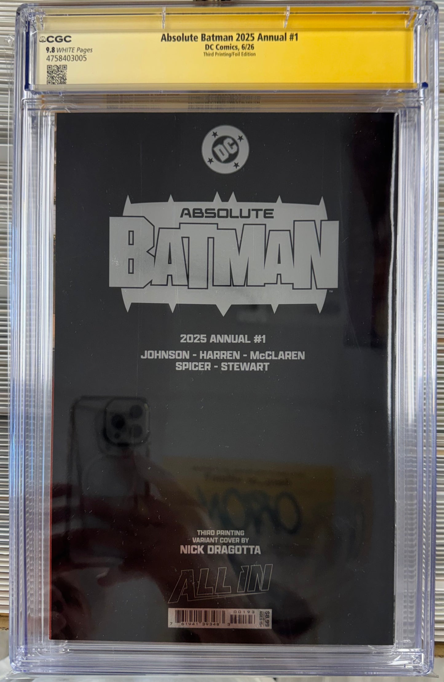 Absolute Batman 2025 Annual #1 CGC SS 9.8 Signed 5x, James Harren, Scott Snyder, Nick Dragotta, Daniel Warren Johnson, Mike Spicer (DC, 2026 Third Print Foil)
