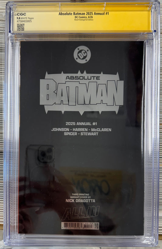 Absolute Batman 2025 Annual #1 CGC SS 9.8 Signed 5x, James Harren, Scott Snyder, Nick Dragotta, Daniel Warren Johnson, Mike Spicer (DC, 2026 Third Print Foil)