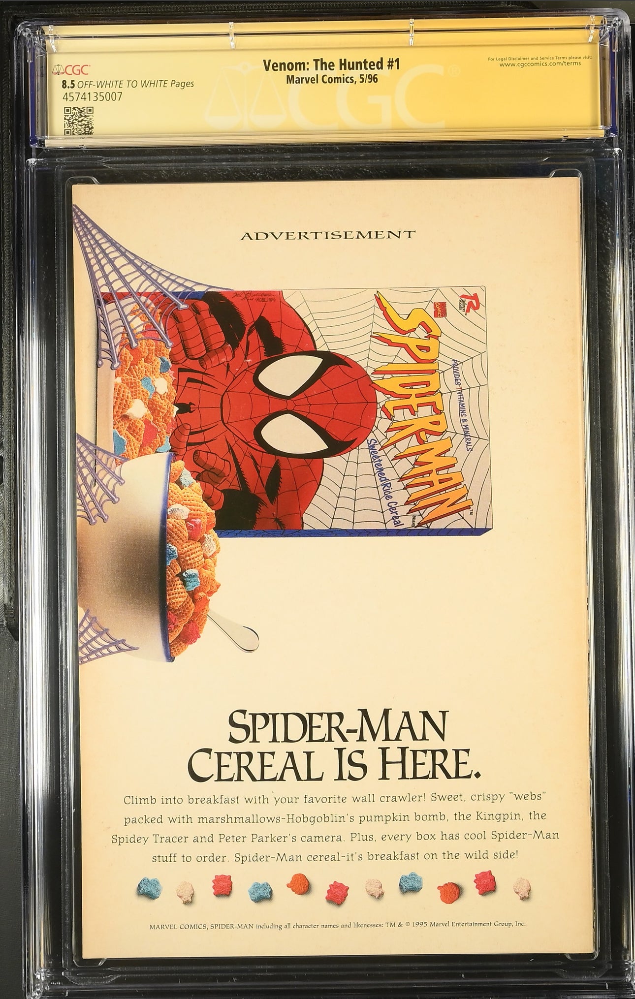 VENOM: THE HUNTED #1 CGC SS 8.5 (Marvel, 1996) Signed & Sketch By Mark McKenna