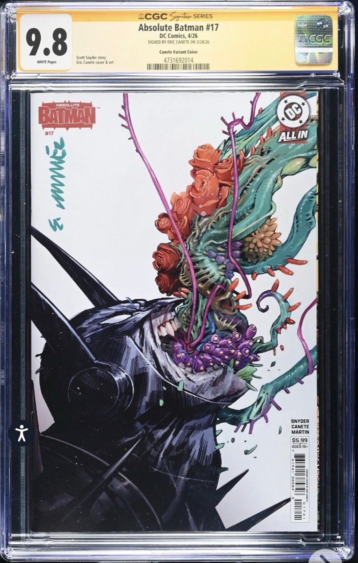 Absolute Batman #17 CGC SS 9.8 Signed By Eric Cañete (DC, 2026) Variant Cover