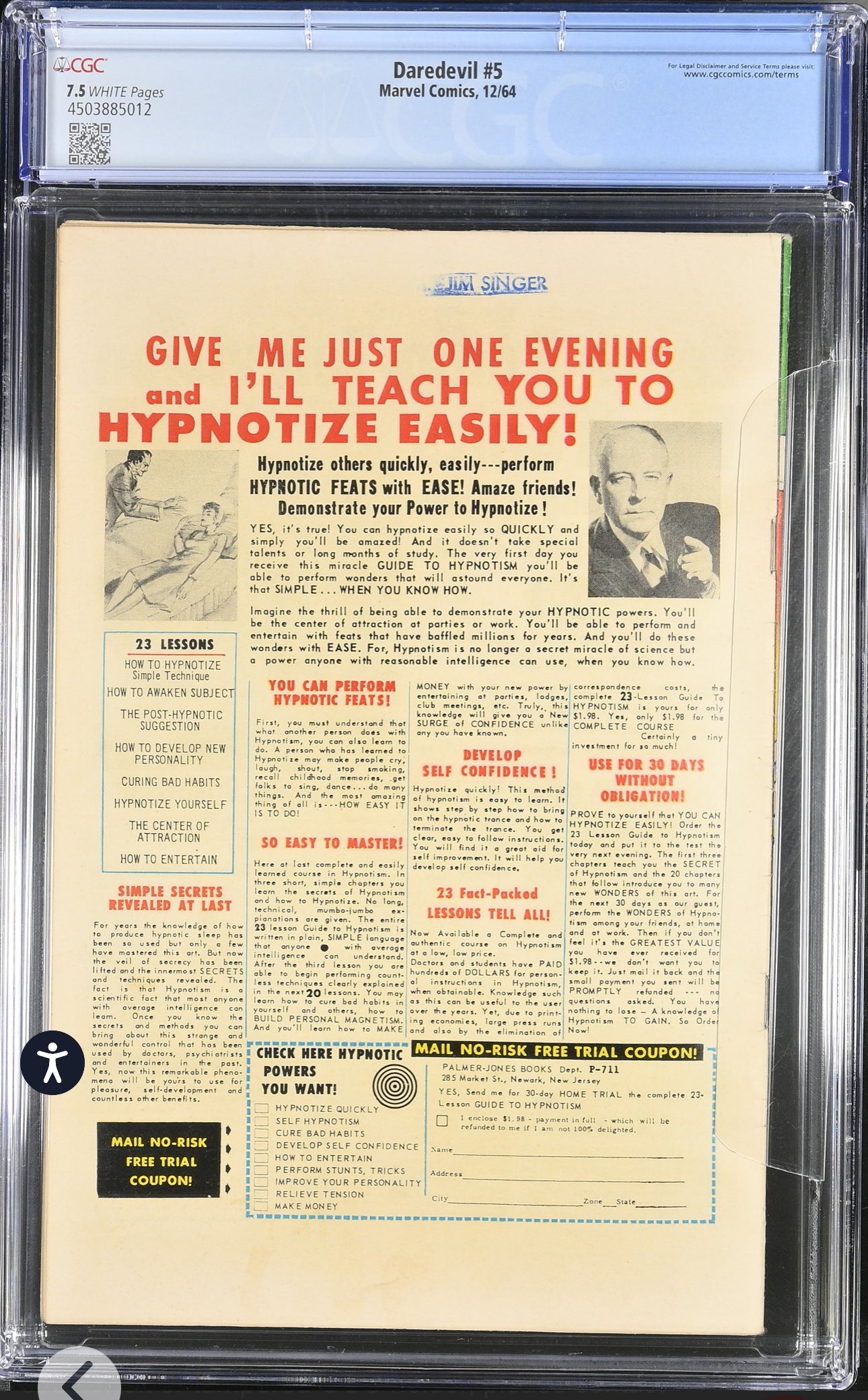 Daredevil #5 CGC 7.5 (Marvel, 1964) 1st Appearance of Matador (WHITE PAGES)