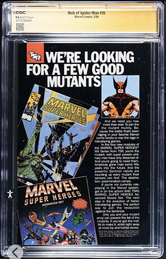Web Of Spider-Man #36 CGC SS 9.6 3x Signed By Jim Salicrup, Keith Williams, Alex Saviuk (Marvel, 1988)