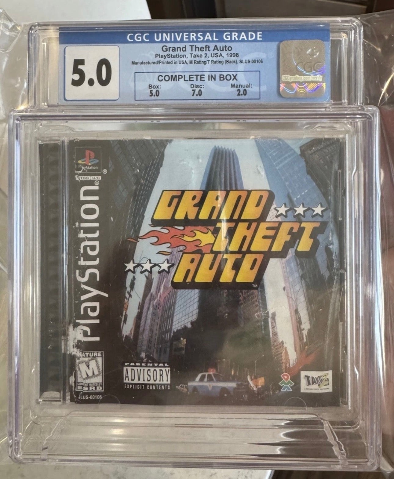 GRAND THEFT AUTO CGC 5.0 PlayStation 1 (1998) Box 5.0, Disc 7.0, Manual 2.0 (Video Game, PS1)