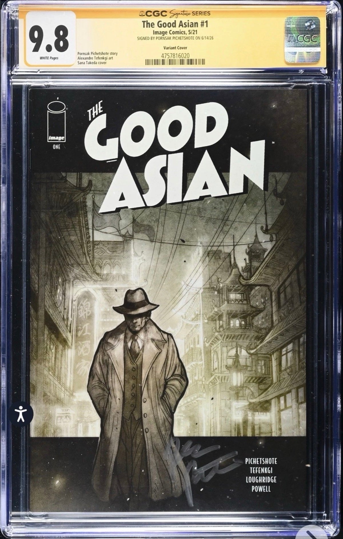 The Good Asian #1 CGC SS 9.8 Signed By Pornsak Pitchetshote (Variant Cover) Image, 2021