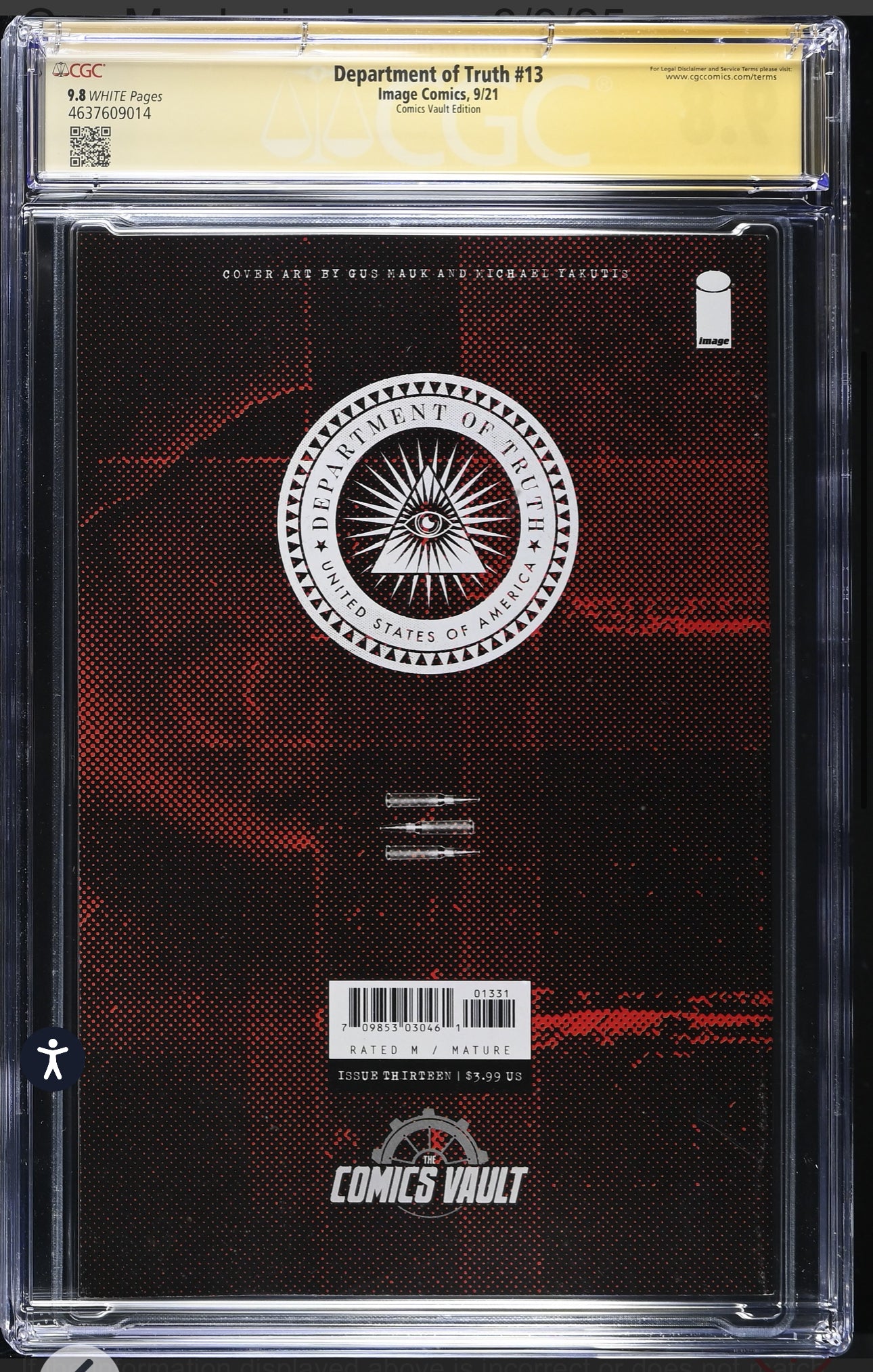Department of Truth #13 CGC SS 9.8 (Image, 2021) Signed & Sketched by Gus Mauk