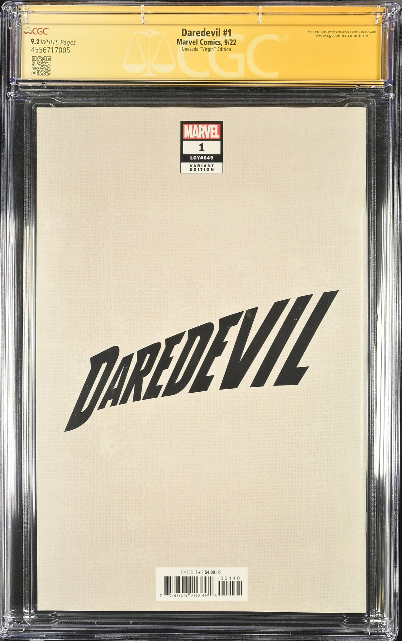 DAREDEVIL #1 CGC SS 9.2 (Marvel, 2022) Quesada Virgin 1:200 Signed By Quesada & Checchetto