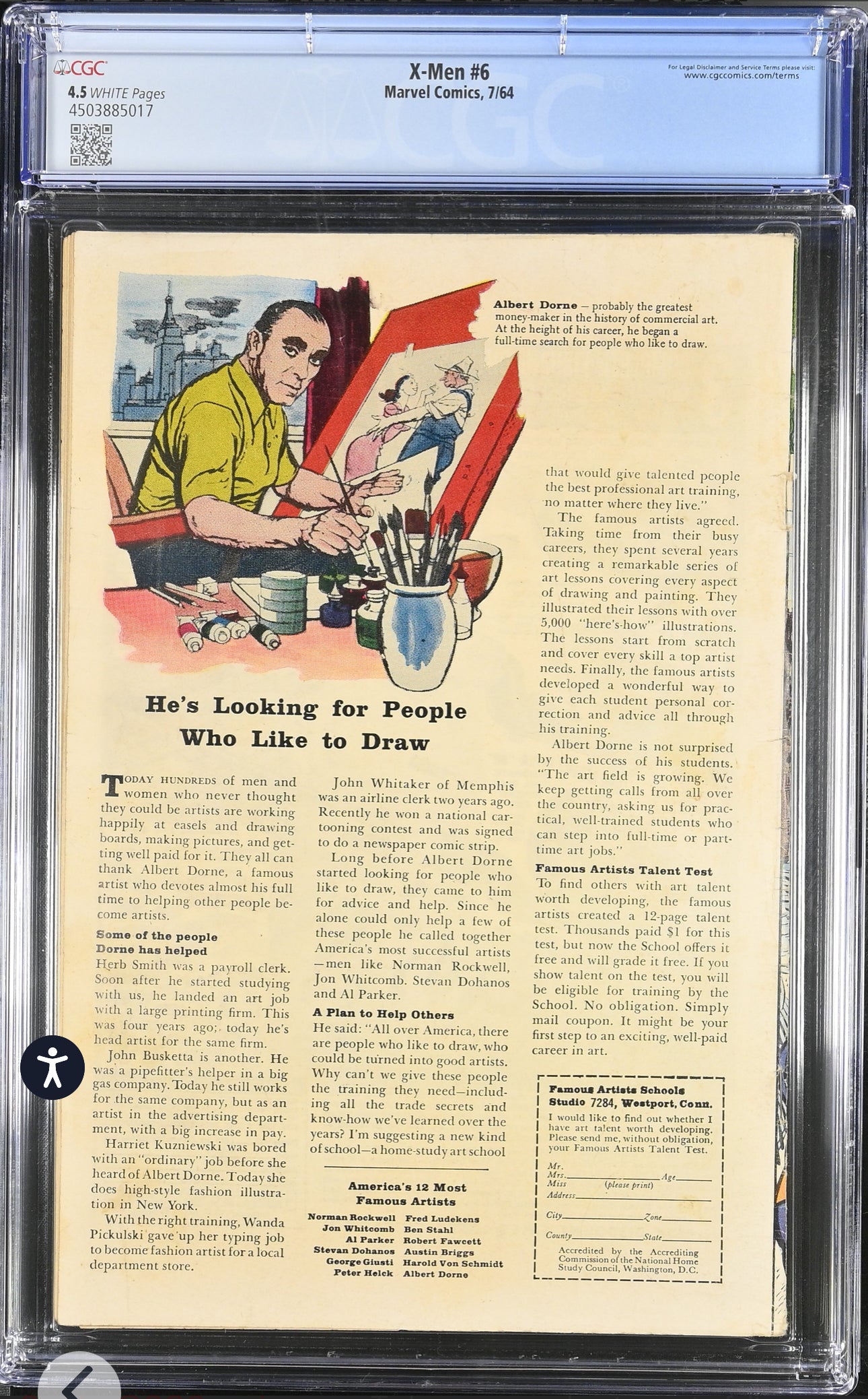 Uncanny X-Men #6 CGC 4.5 (Marvel, 1964) Rare White Pages