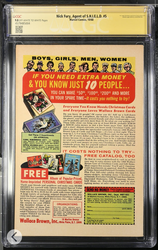 Nick Fury Agent of SHIELD #5 CGC SS 9.0 Signed By Jim Steranko (Marvel, 1968)