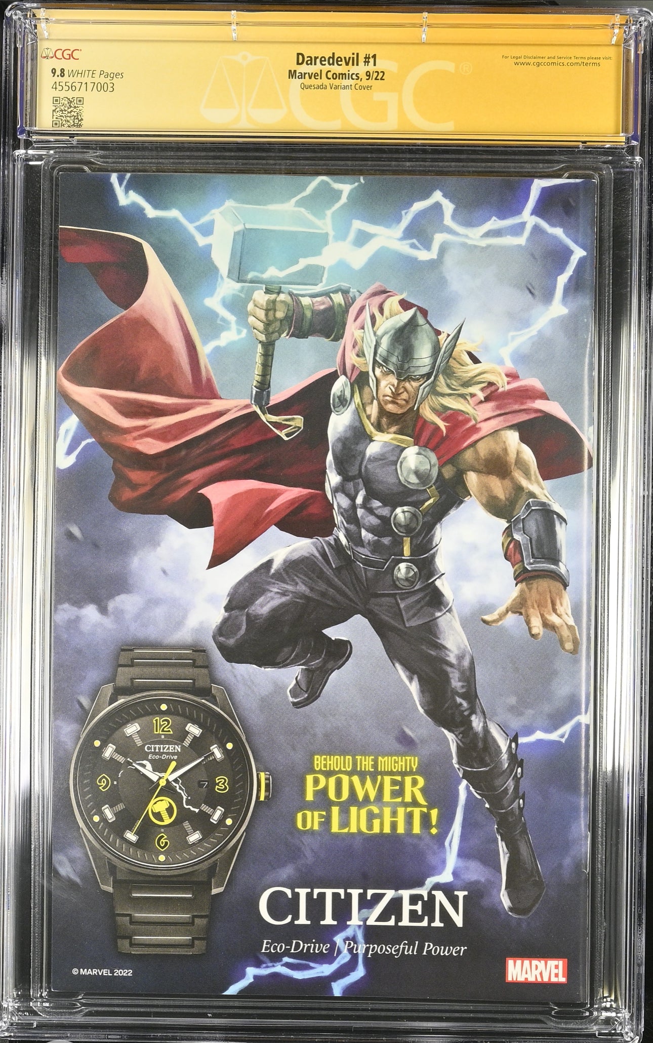 Daredevil #1 CGC SS 9.8 (1:50 Variant) SIGNED By Joe Quesada & Marco Checchetto (Marvel 2022)