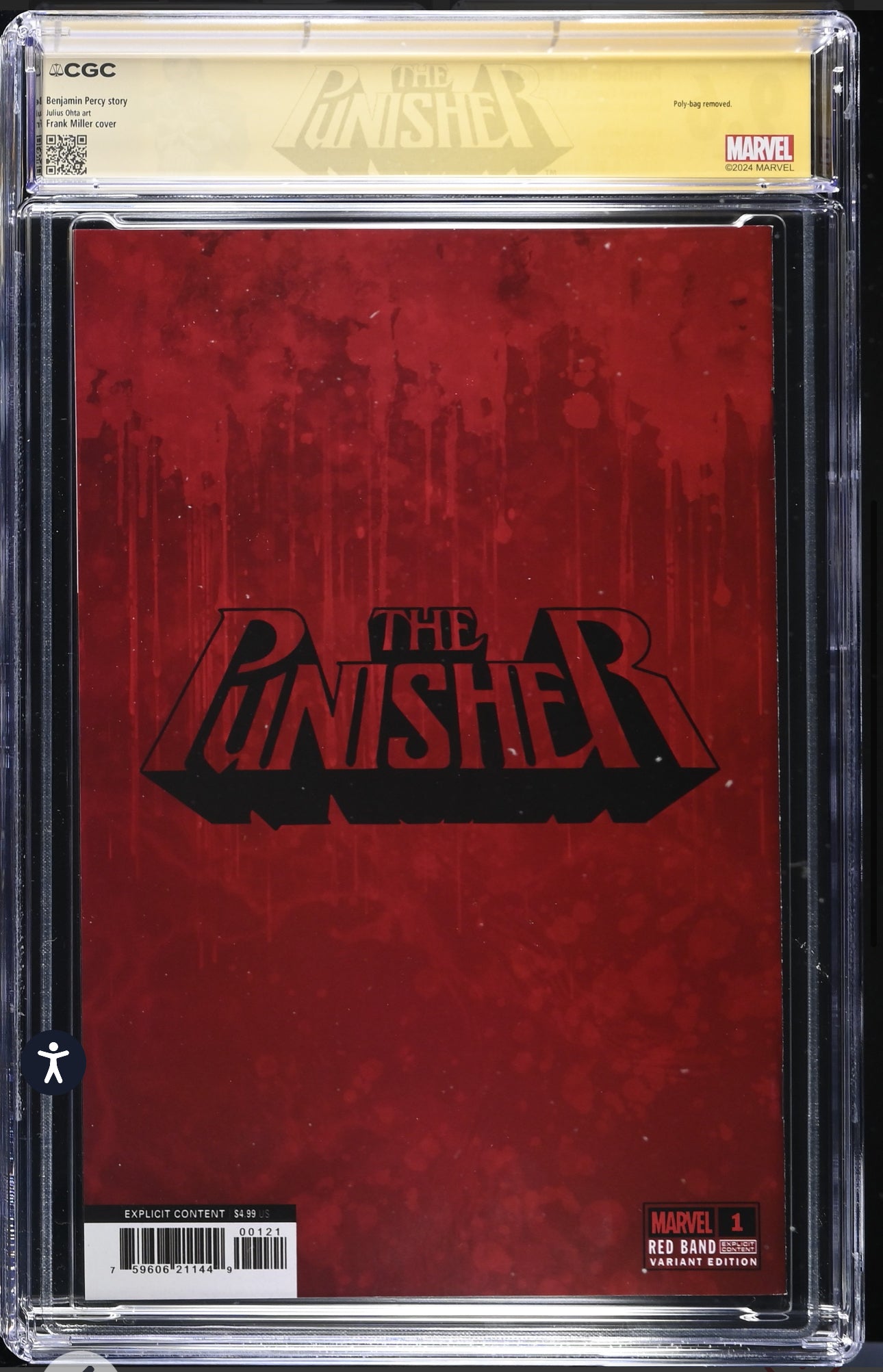 Punisher: Red Band #1 CGC SS 9.6 (Marvel, 2025) Signed By Benjamin Percy & Frank Miller With Custom Label