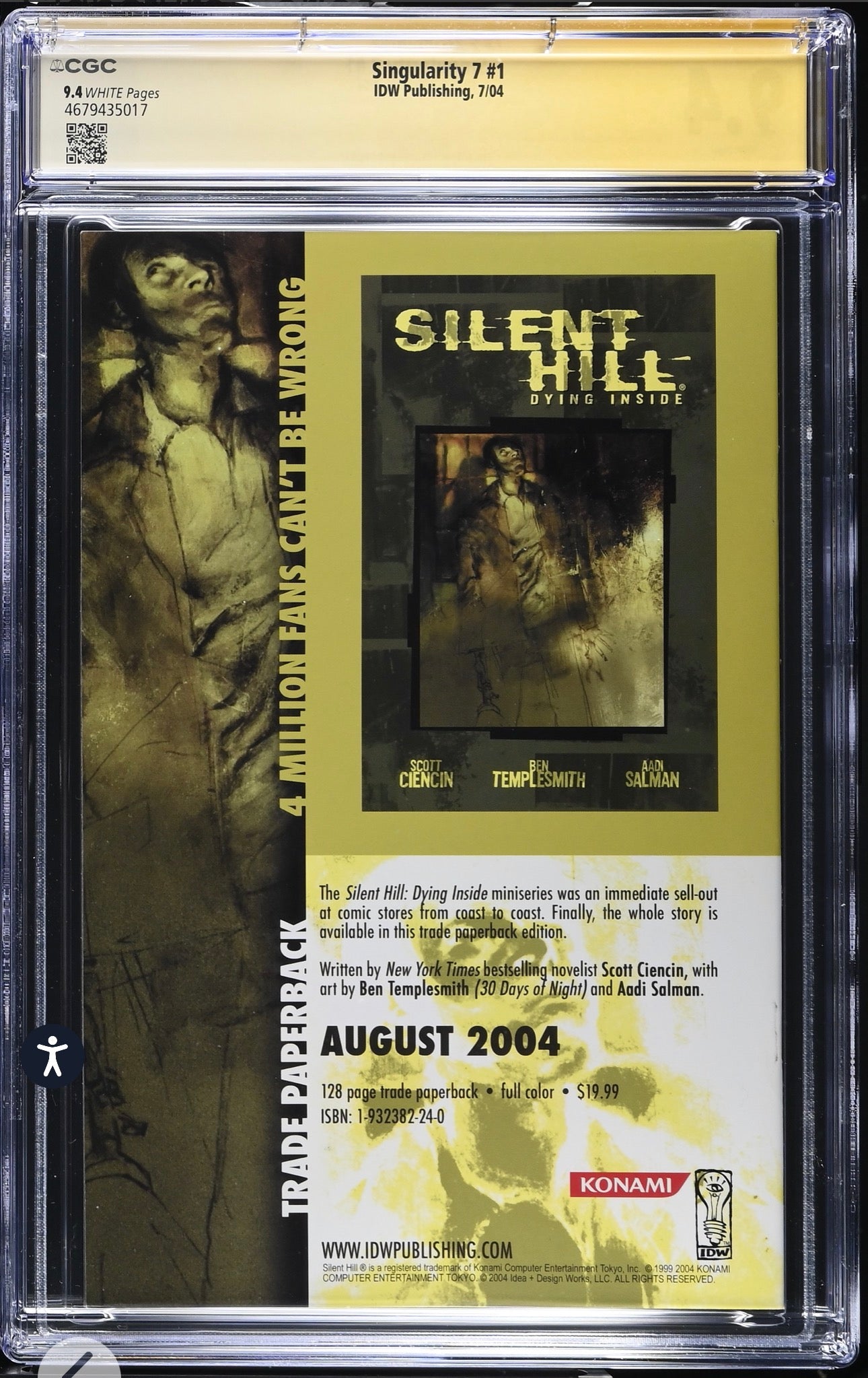 Singularity 7 #1 CGC SS 9.4 (IDW, 2004) Signed/Sketch Ben Templesmith