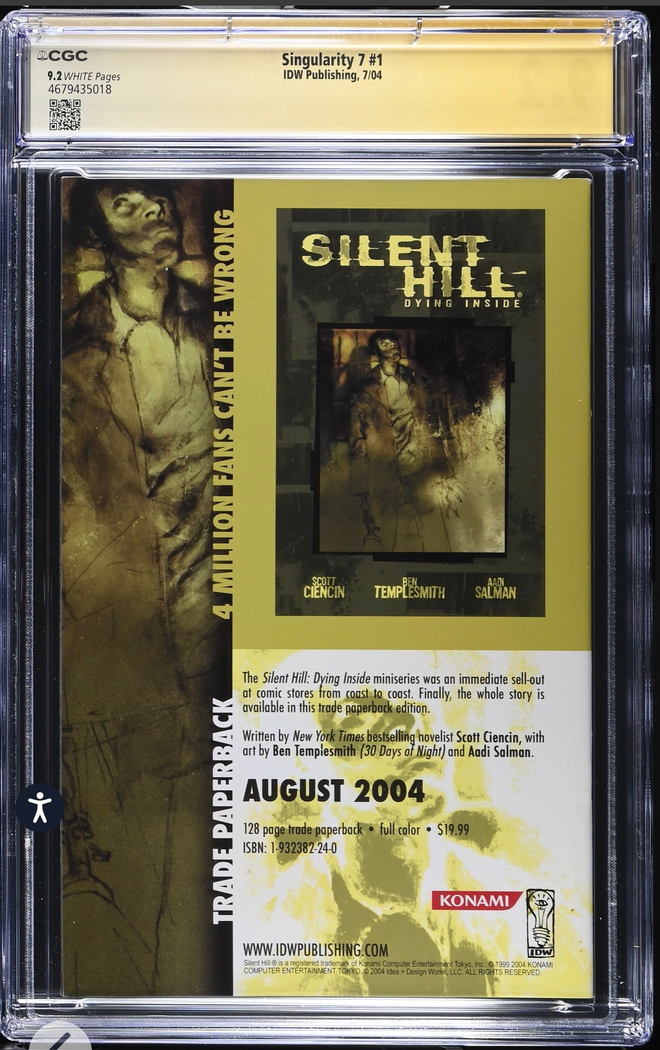 Singularity 7 #1 CGC SS 9.2 (IDW, 2004) Signed/Sketch Ben Templesmith