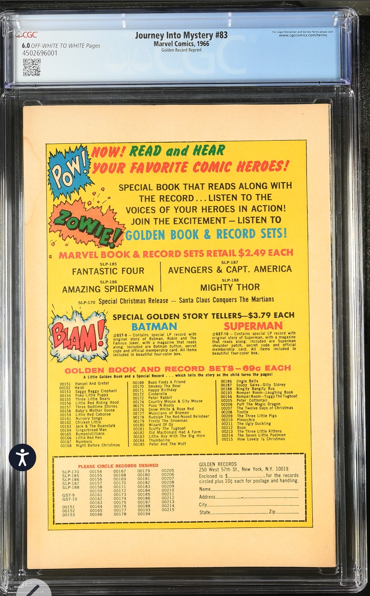 Journey into Mystery #83 Golden Record Reprint CGC 6.0 (Marvel, 1966)