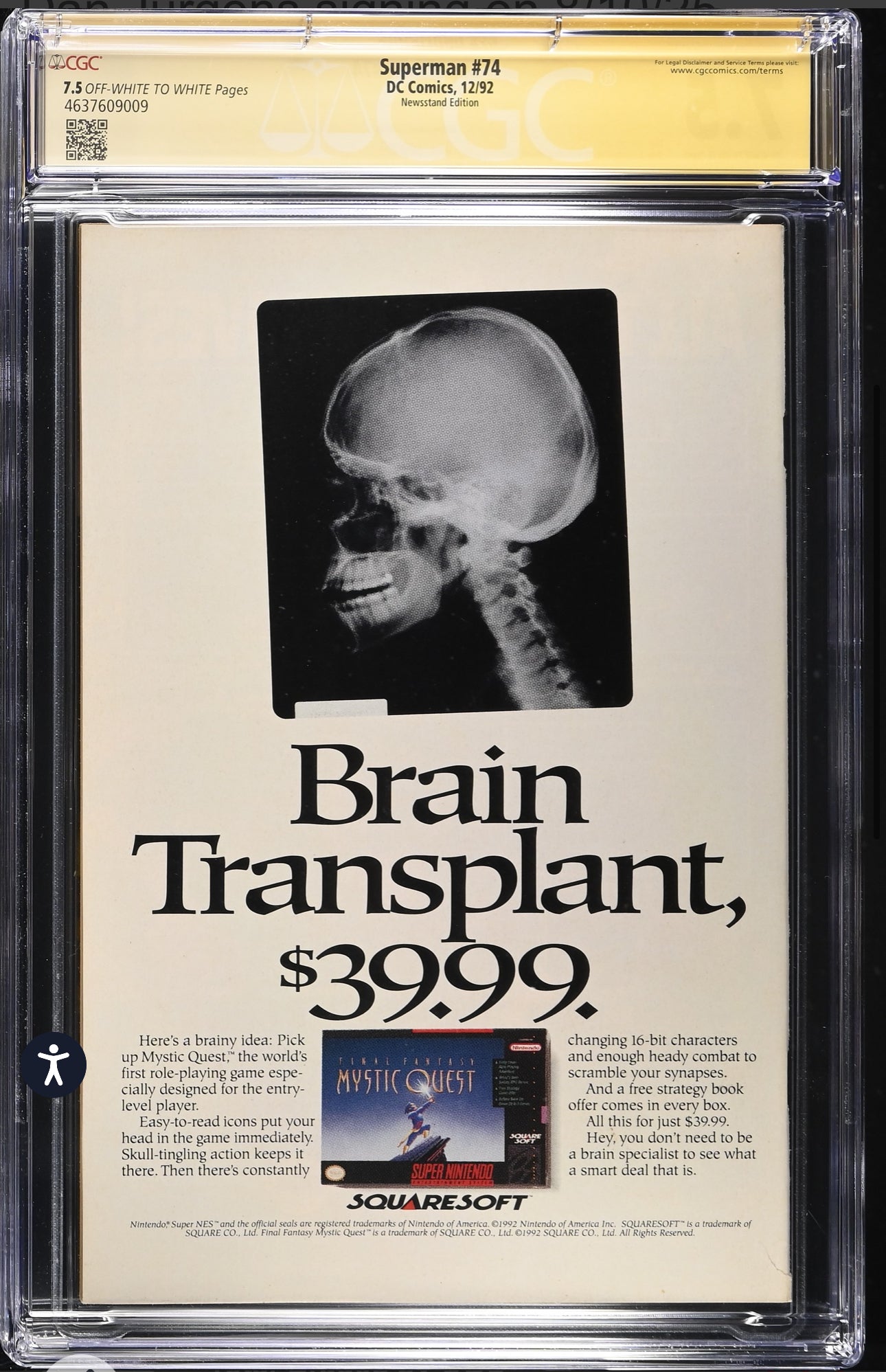 Superman #74 CGC SS 7.5 (DC, 1992) Newsstand Doomsday