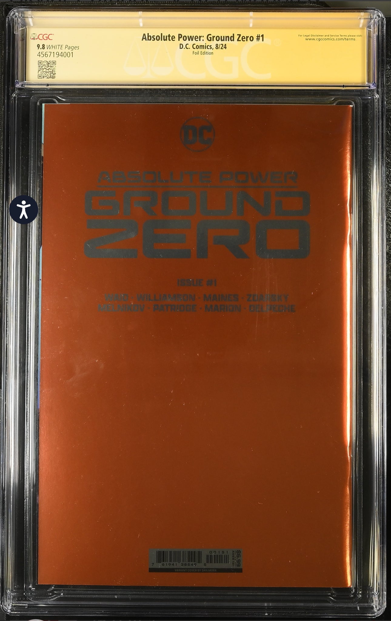 Absolute Power: Ground Zero #1 CGC SS 9.8 Foil Virgin Variant Signed/sketch By V. Ken Marion