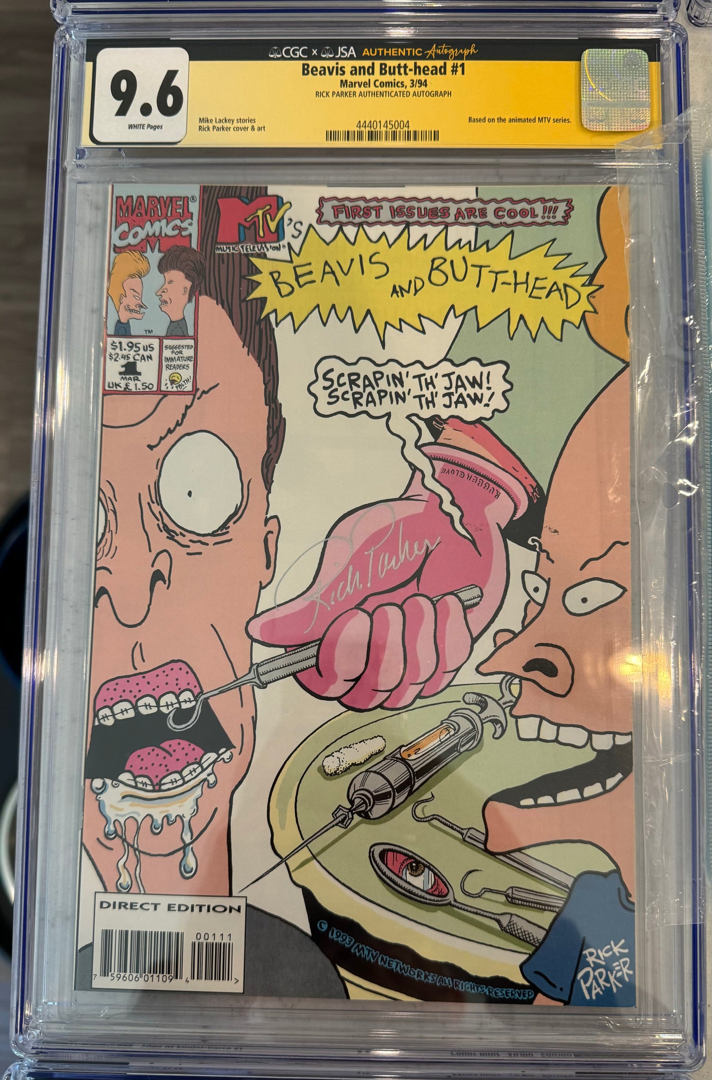 Beavis and Butt-Head #1 CGC x JSA 9.6 (Signed by Rick Parker) Marvel, 1994