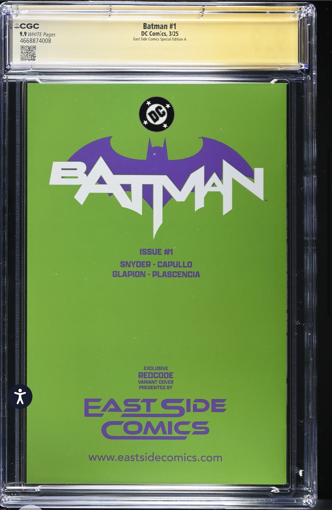 BATMAN #1 CGC SS 9.9 (DC COMICS, 2025) REDCODE AKIRA JOKER HOMAGE 3x Signed By Greg Capullo, Scott Snyder, Jonathan Glapion (Reprint of 2011 Series)