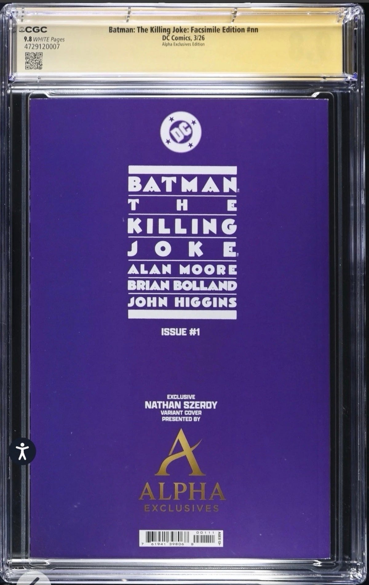 Batman: The Killing Joke Facsimile #nn CGC SS 9.8 Signed By Nathan Szerdy (DC, 2026) Variant