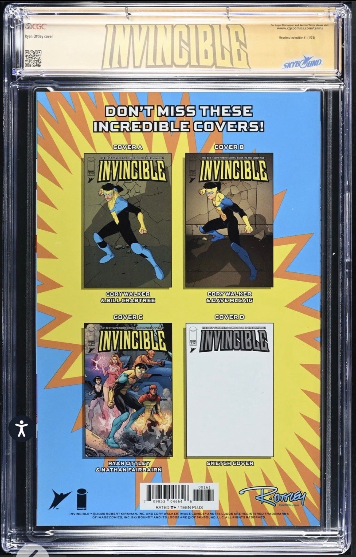 INVINCIBLE Foil Edition #1 CGC SS 9.8 Signed By Ryan Ottley Blue Foil Sketch Edition (Image/Skybound, 2026) Custom Label