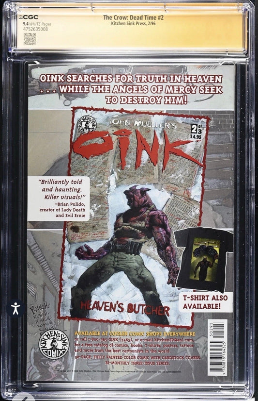 The Crow: Dead Time #2 CGC SS 9.4 Signed By James O’Barr (Kitchen Sink, 1996)