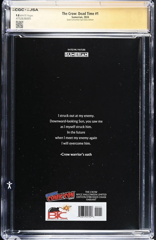 THE CROW: DEAD TIME #1 CGC SS X JSA 9.8 Signed By James O’Barr & Alan Quah (Quah Convention Spot Foil Variant, Sumerian 2024)