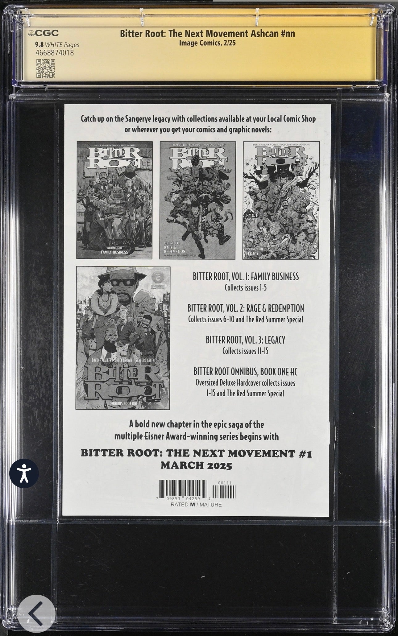 Bitter Root: The Next Movement Ashcan #nn CGC SS 9.8 (Image, 2025) Signed By Sanford Greene
