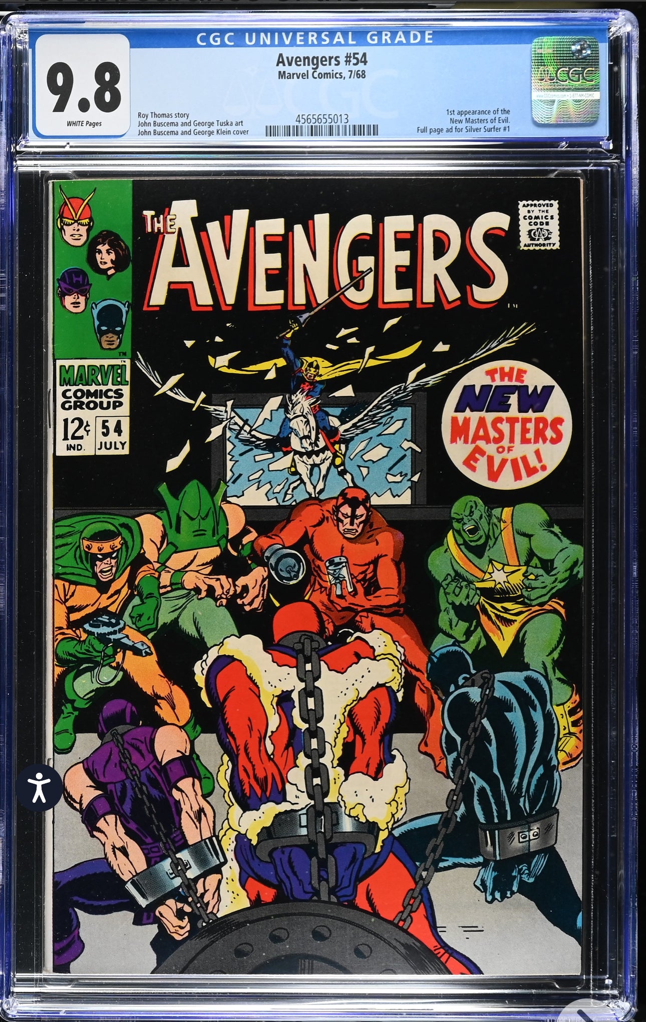 The Avengers #54 CGC 9.8 (Marvel, 1968) White Pages, Masters Of Evil, Silver Sur
