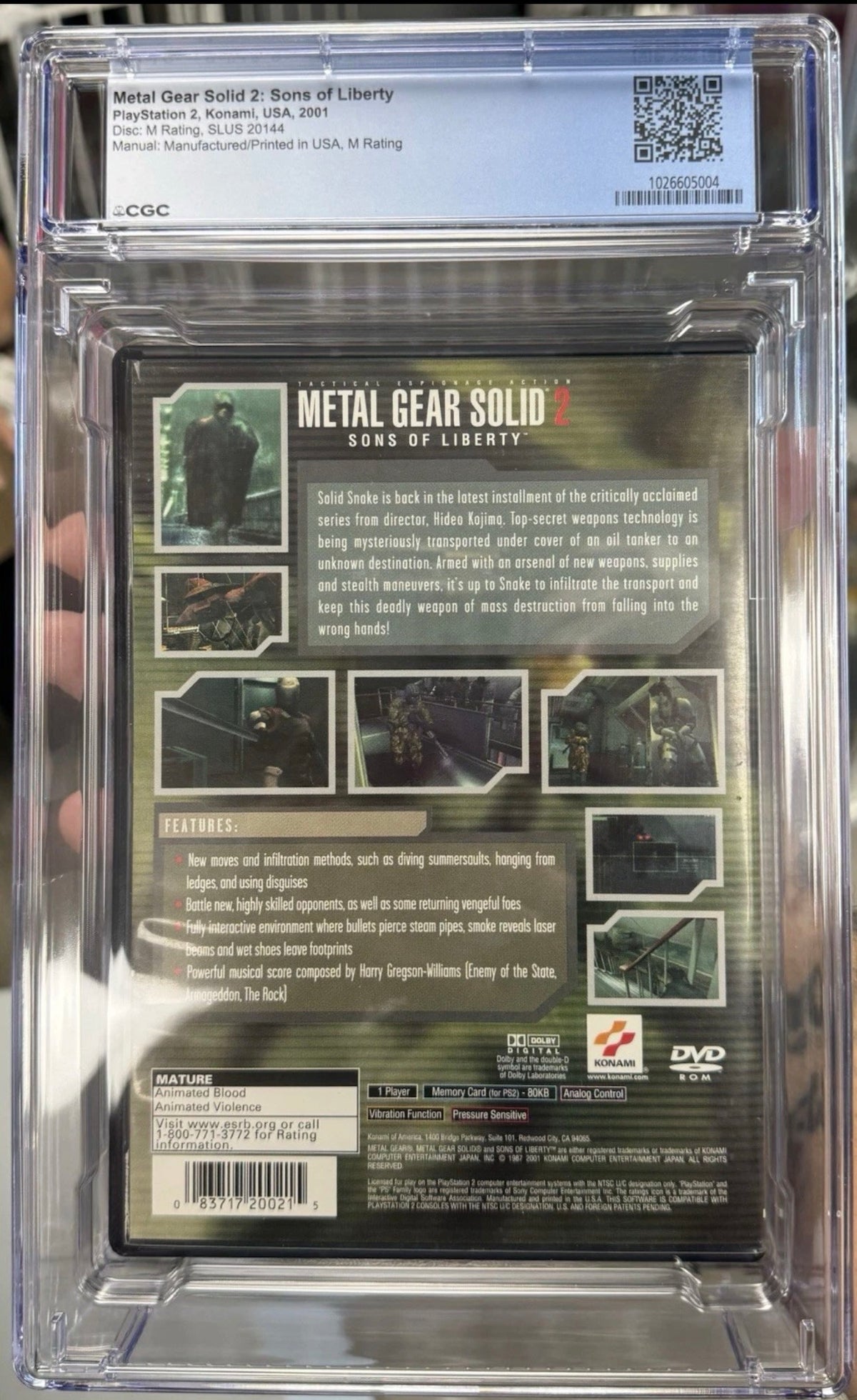 Metal Gear Solid 2: Sons of Liberty CGC 9.0 PS2 , 2001 Box 8.5 Disc 9.6 Man 9.4 (Video Game)