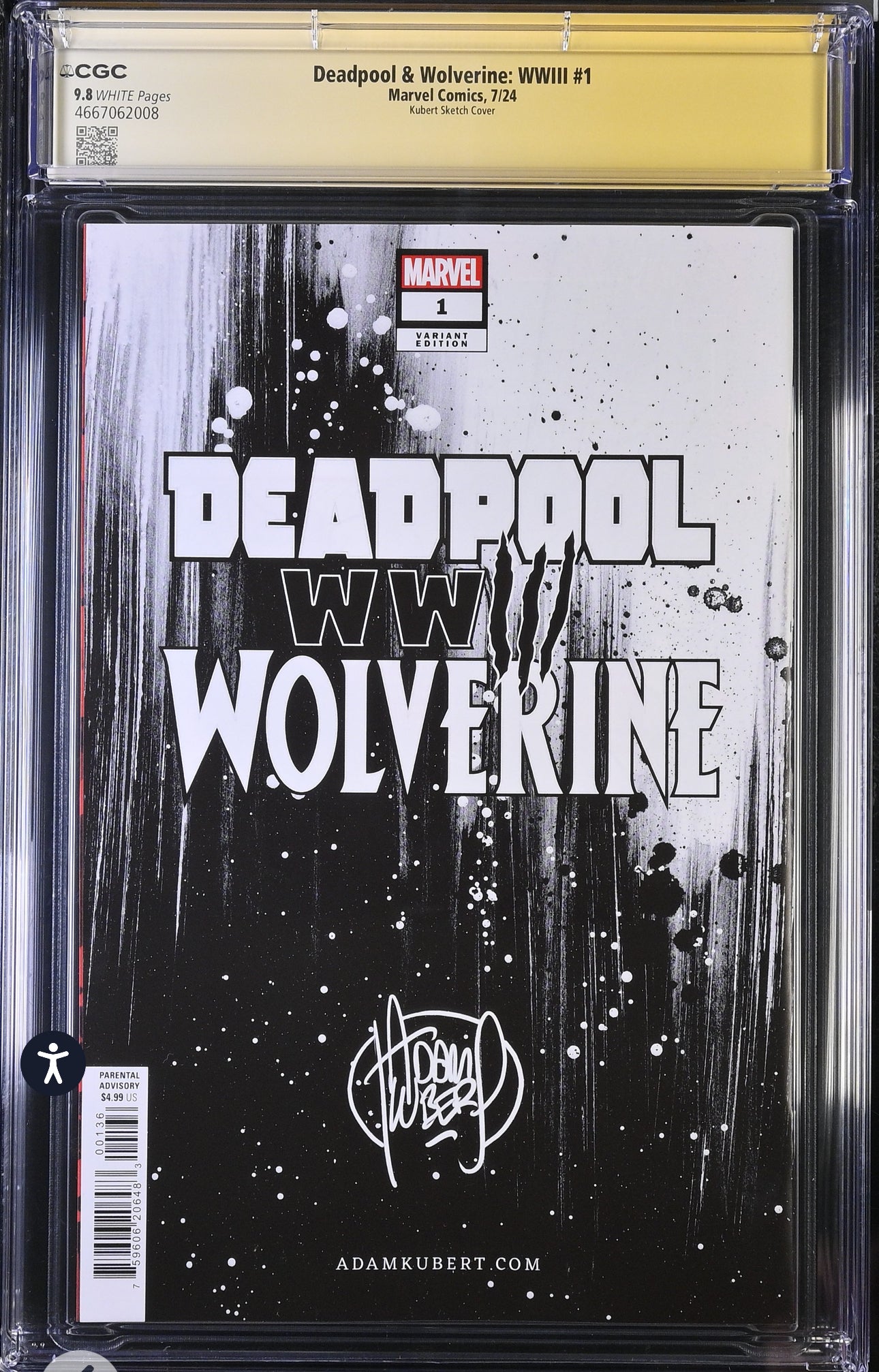 Deadpool & Wolverine WWIII #1 CGC SS 9.8 Signed & Sketch By Adam Kubert(Marvel, 2024 Kubert sketch variant)