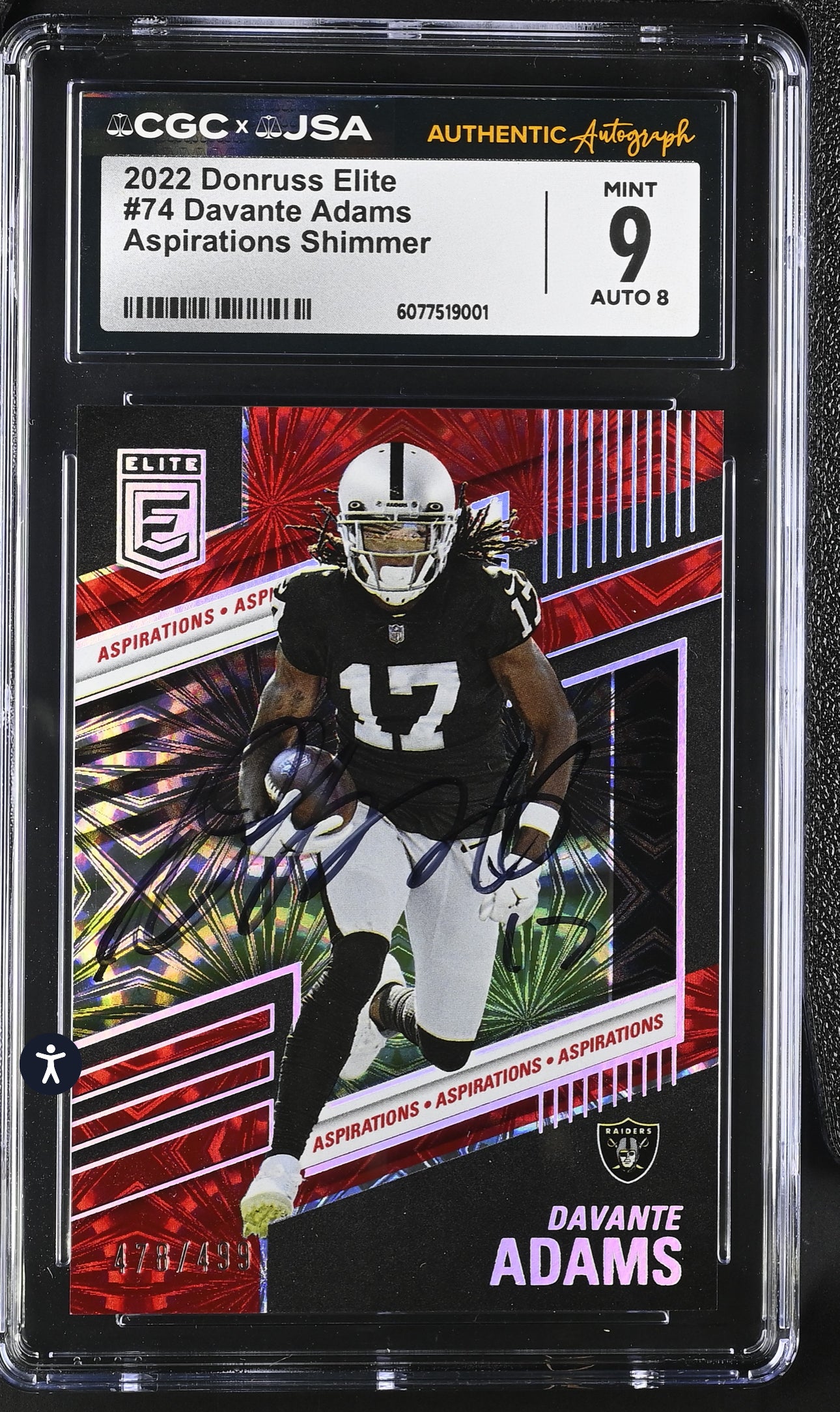 Davante Adams Aspirations Shimmer CGC x JSA 9 Signed by Davante Adams (2022, Donruss Elite)